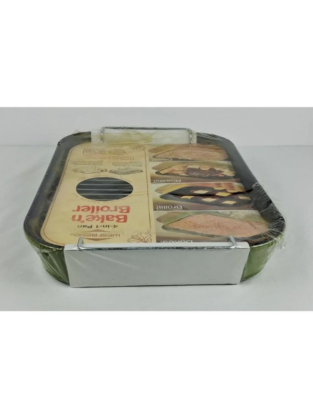 West Bend 4-In-1 Bake'n Broiler Pan Chrome-Plated Rack Durable Aluminum & Porcel